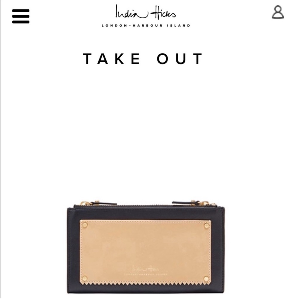 India Hicks Take Out double-zip wallet in black and tan leather
